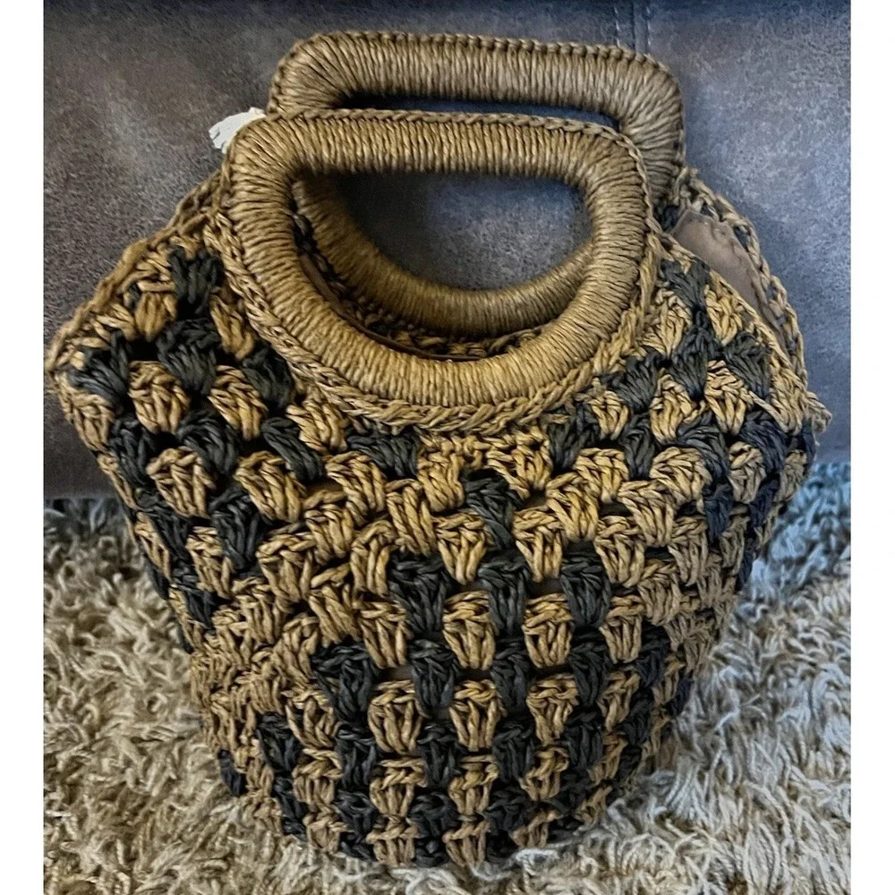 Fe Noel X Target Crochet Brown BlackTote bag small 9" Clutch Purse NWT - Picture 3 of 4